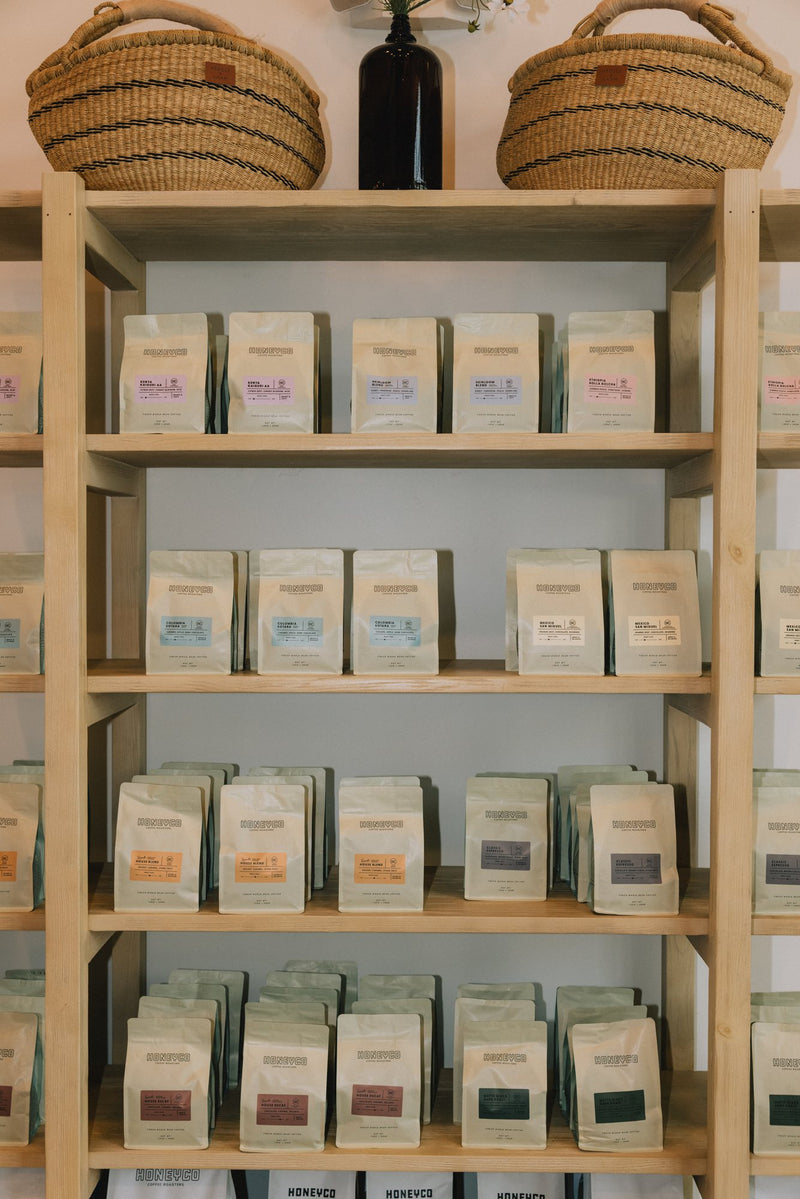 HoneyCo bags on the retail shelf