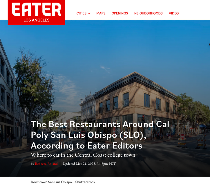 Eater LA: Scout Coffee included in "The Best Restaurants Around Cal Poly SLO"