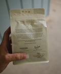 Back of the bag showing the brew guide and roast date
