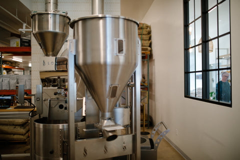 The Loring Kestrel 35 Kilo on the roastery floor in Morro Bay