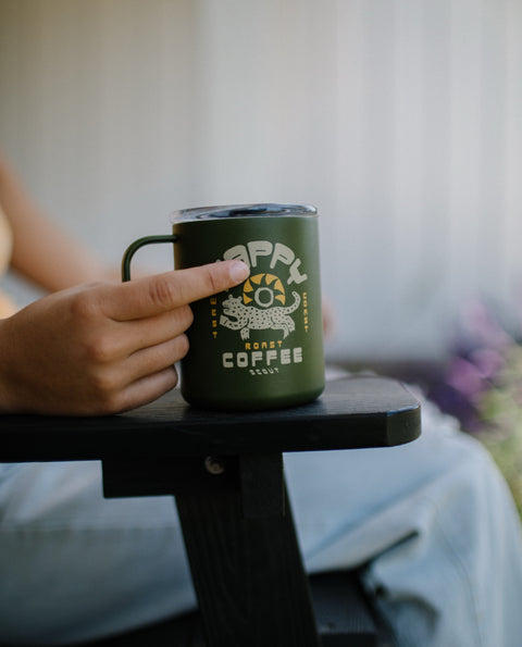 Moss Green Happy Coffee Camp Mug