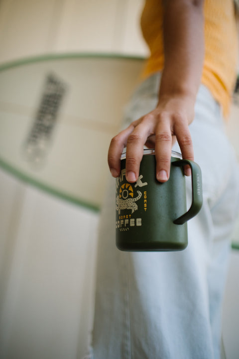 Moss Green Happy Coffee Camp Mug
