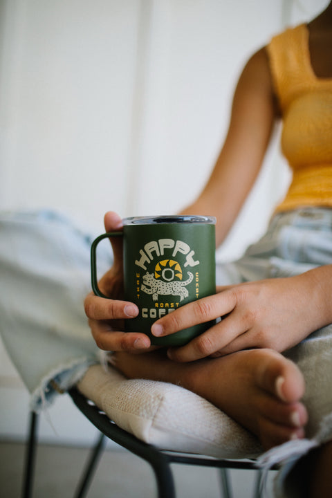 Moss Green Happy Coffee Camp Mug