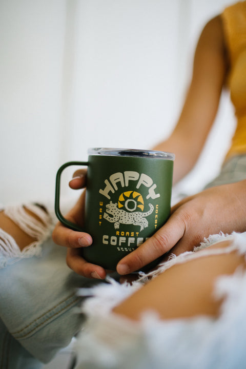 Moss Green Happy Coffee Camp Mug